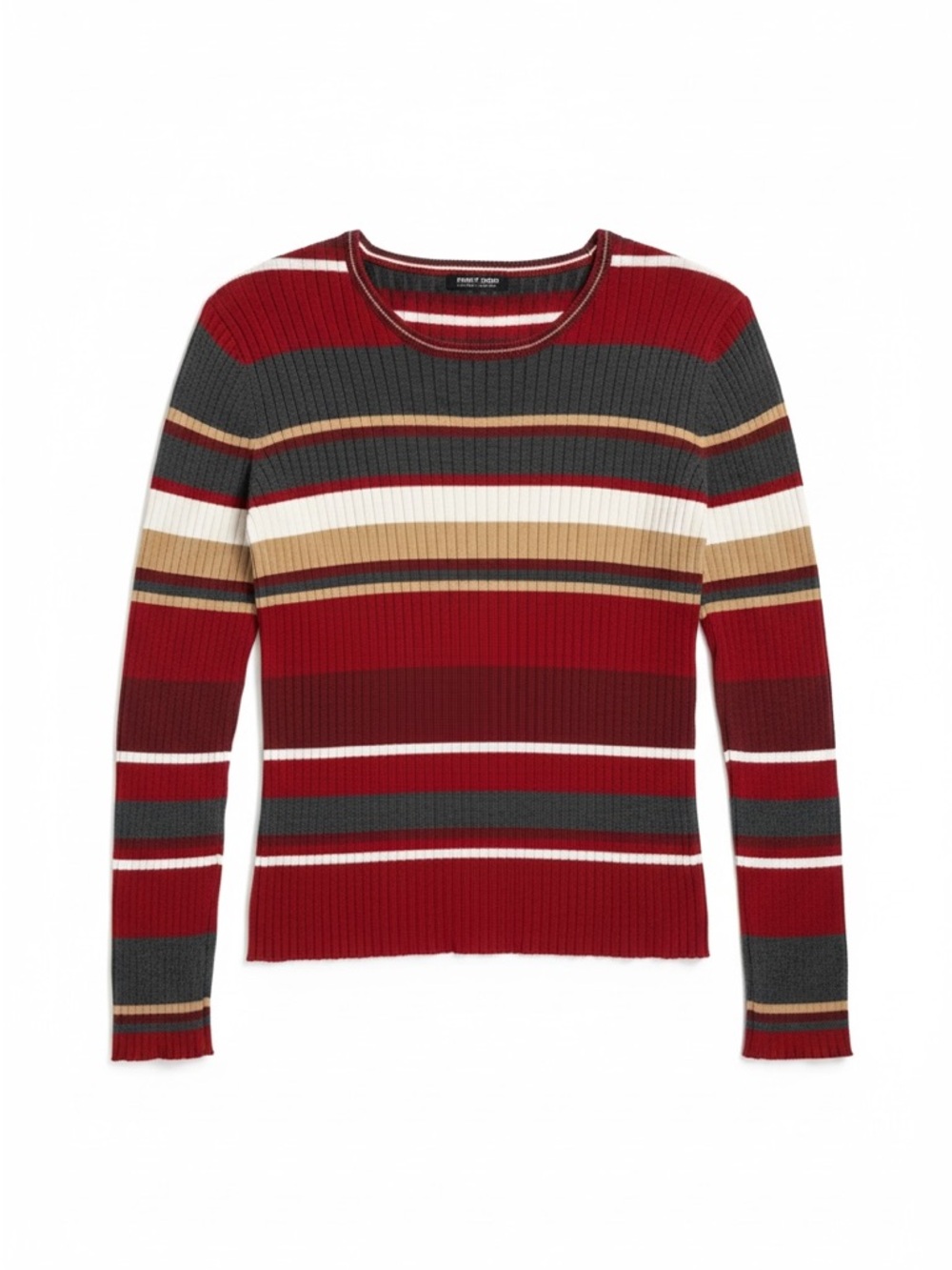 Vintage Y2K Point Zero Striped Ribbed Crewneck Sweater - Red, Gray & Cream